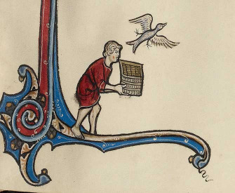 A Bird Escaping from a Man’s Basket, by Bute Master, c. 1285.