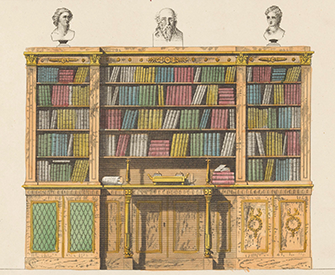 Bookcase with a secretary, by anonymous, after Michael Angelo Nicholson, 1827. Rijksmuseum.
