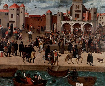 Chafariz d’el Rey in the Alfama District (View of a Square with the King’s Fountain in Lisbon), by anonymous, c. 1570–80. Wikimedia Commons, Berardo Collection Museum.