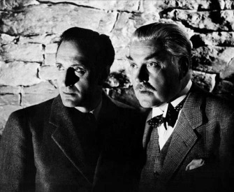 Basil Rathbone and Nigel Bruce in Sherlock Holmes and the Secret Weapon, c. 1943. Basil Rathbone and Nigel Bruce in Sherlock Holmes and the Secret Weapon, c. 1943.