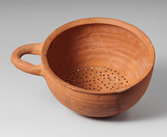 Terracotta hemispherical strainer, sixth century BC. The Metropolitan Museum of Art, Gift of The American Society for the Exploration of Sardis, 1914. Terracotta hemispherical strainer, sixth century BC. The Metropolitan Museum of Art, Gift of The American Society for the Exploration of Sardis, 1914.