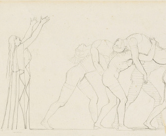 Detail of Seven Chiefs Against Thebes, pen and ink drawing by John Flaxman.