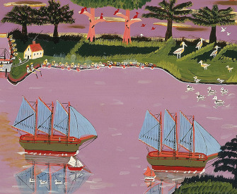 <em>Blue Sail Fleet Returns</em>, by Earl Cunningham, c. 1949. Smithsonian American Art Museum, gift of Mr. and Mrs. Michael Mennello, 1988. Blue Sail Fleet Returns, by Earl Cunningham, c. 1949.