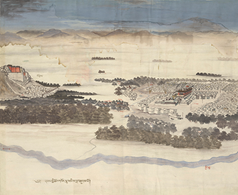 Watercolor of Lhasa, Tibet, c. 1850. Wellcome Collection (CC BY 4.0).