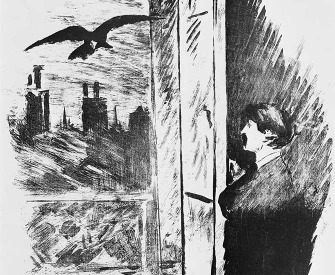 Open Here I Flung the Shutter (detail), illustration to Edgar Allan Poe’s “The Raven,” by Edouard Manet, 1875.