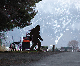 Photograph of Bigfoot sculpture in Summerville, Oregon, 2019, by Old White Truck. Flickr (CC BY-SA 2.0).