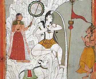 Shiva Bearing the Descent of the Ganges River, folio from a Hindi manuscript by the saint Narayan, c. 1740. Los Angeles County Museum of Art, Gift of Paul F. Walter.