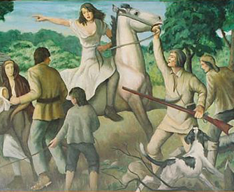 “Rachel Silverthorne’s Ride,” from a New Deal mural by John W. Beauchampin at the Muncy, Pennsylvania, post office, 1938.