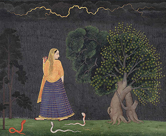 Heroine Rushing to Her Lover (detail), attributed to the family of Nainsukh, late eighteenth century. The Museum of Fine Arts, Boston, Ross-Coomaraswamy Collection.