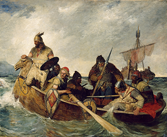 Norwegians Land in Iceland in 872, by Oscar Wergeland, 1877. National Gallery of Norway, The Fine Arts Collections. Norwegians Land in Iceland in 872, by Oscar Wergeland, 1877. National Gallery of Norway, The Fine Arts Collections.