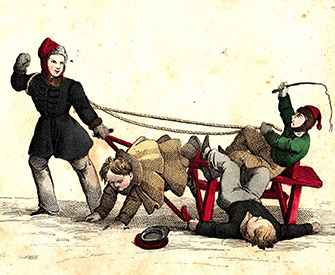 Illustration of people on sledges from a German children’s book, c. 1850. Archive of the author.