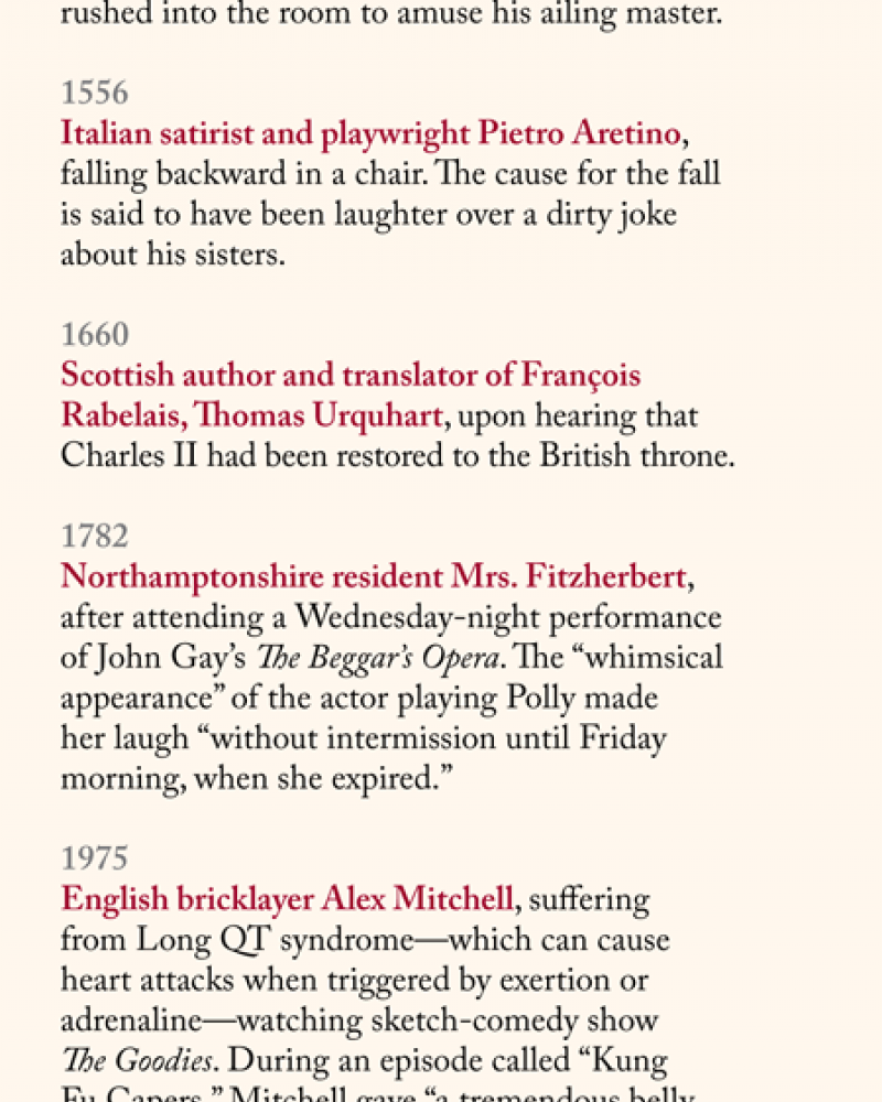 a list of people who literally died laughing through history, from 450 BC to 2013