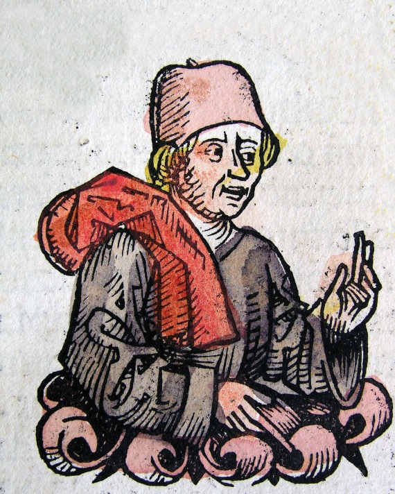Illustration of Plautus with red robes and hat