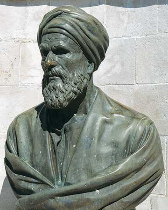 Bust of a bearded man wearing a turban