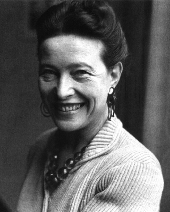 Black and white photograph of French writer and feminist Simone de Beauvoir.