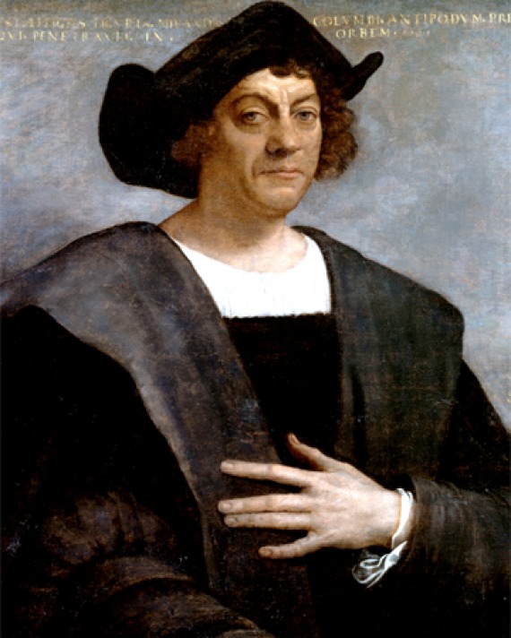 Painted portrait of Italian navigator Christopher Columbus.