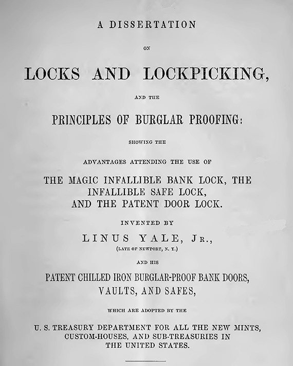 Title page of A Dissertation on Locks and Lockpicking, 1856