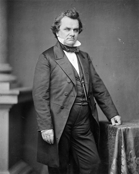 Photograph of American politician and orator Stephen Douglas standing.