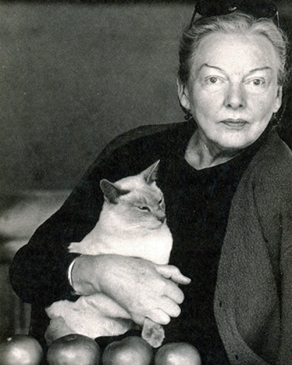 M.F.K. Fisher Photograph of American food writer M.F.K. Fisher with cat.