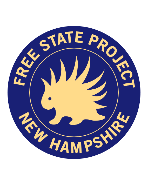 Yellow cartoon porcupine inside a blue logo saying Free State Project New Hampshire