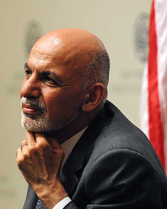 Bald gray-bearded man in a suit with his hand under his chin looking to the left