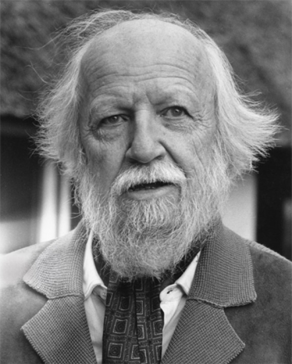 Black and white photograph of William Golding wearing an ascot.