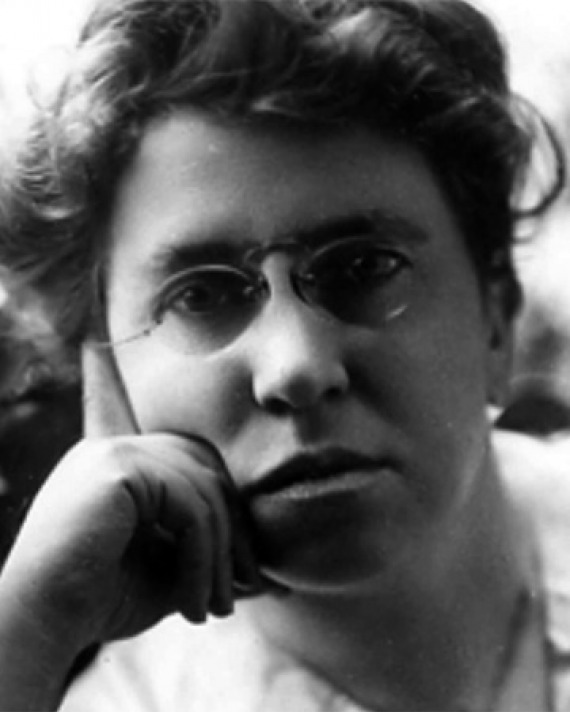 Black and white photograph of American anarchist Emma Goldman.