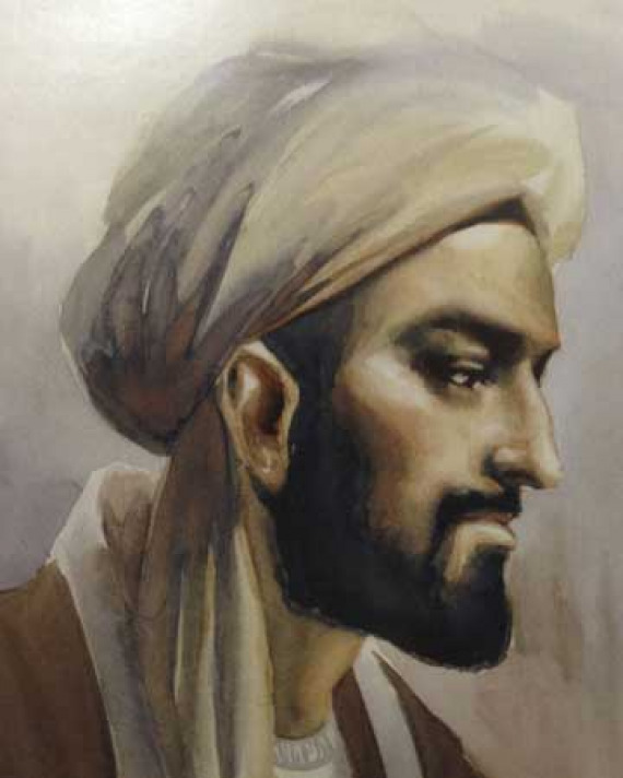 Profile of a bearded man wearing a turban