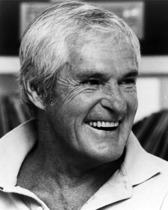 Black and white photograph of psychologist and LSD advocate Timothy Leary.