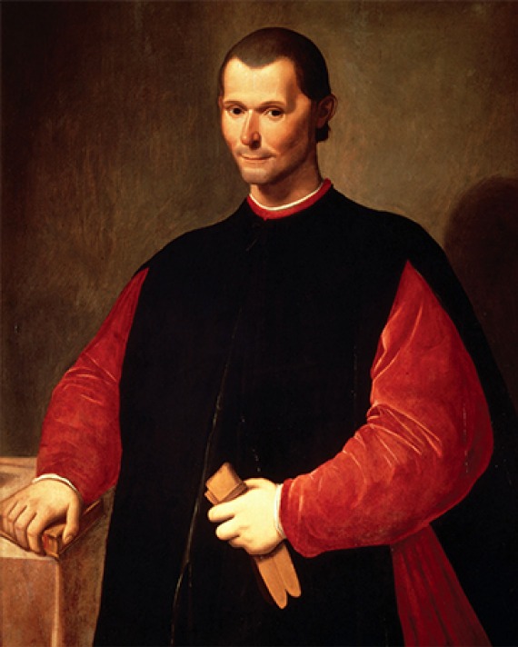 Painted portrait of Florentine statesman and philosopher Niccolò Machiavelli.