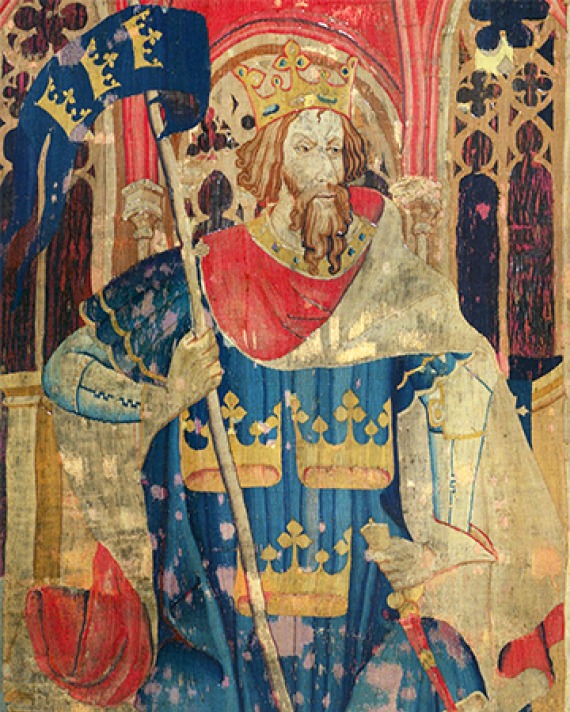 Tapestry depiction of King Arthur.