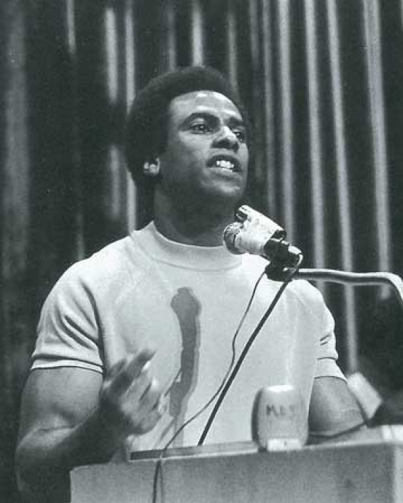 Young man at a podium