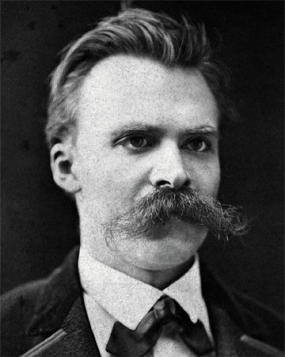 Black and white photograph of Friedrich Nietzsche with a huge mustache.