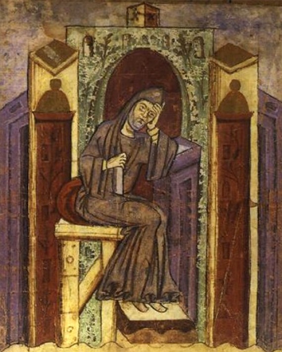 Miniature portrait of monk, musician, poet, and librarian Notker the Stammerer.