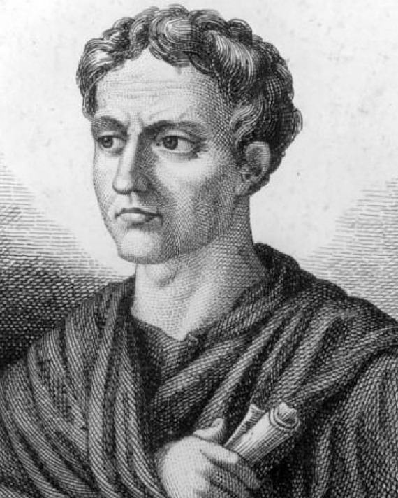 Black and white engraving of Roman author Petronius.