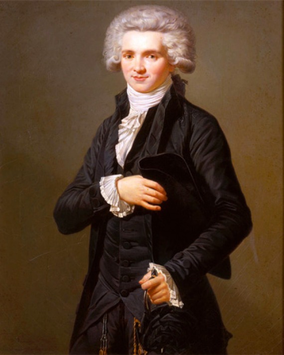 Color portrait of French radical Jacobin leader Maximilien de Robespierre.