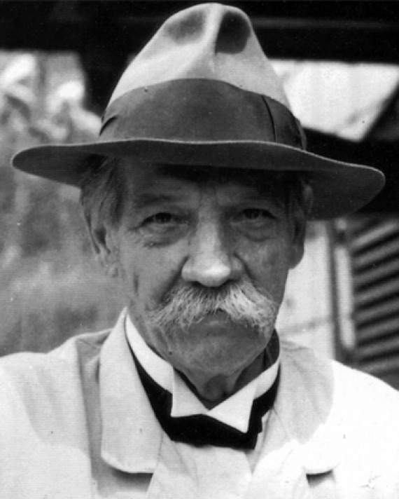 Black and white photograph of Alsatian-German winner of the Nobel Peace Prize Albert Schweitzer.