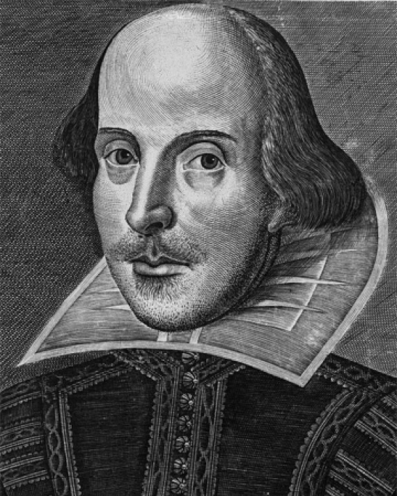 Engraving of William Shakespeare from the first folio edition.