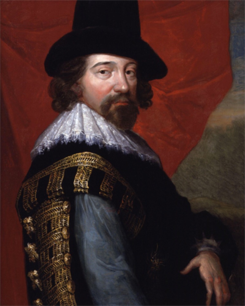 Portrait of Francis Bacon in sixteenth-century armor.