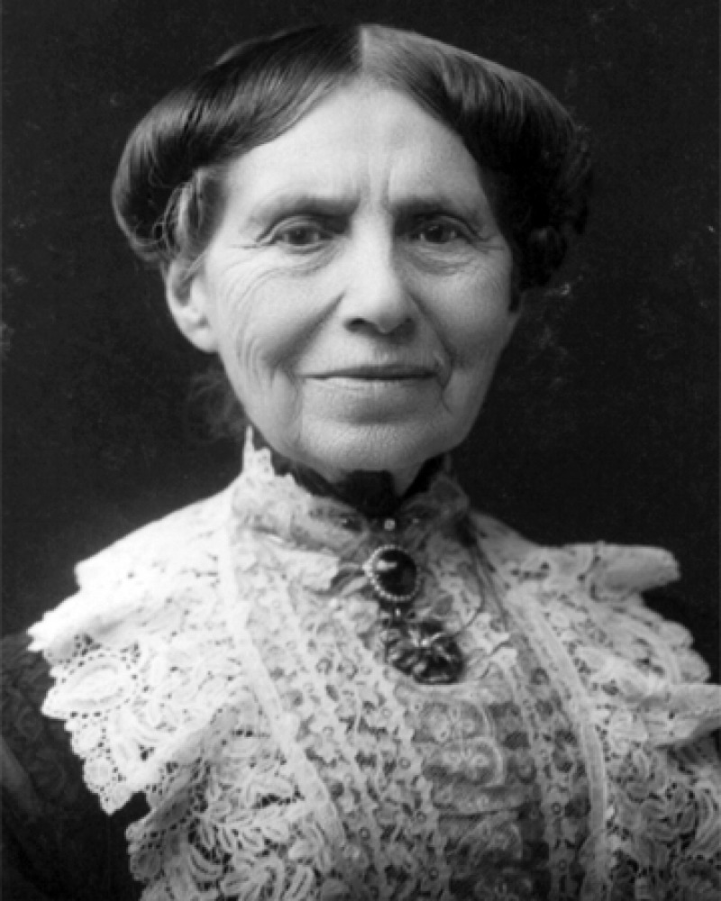 Black and white photograph of American Red Cross founder Clara Barton.