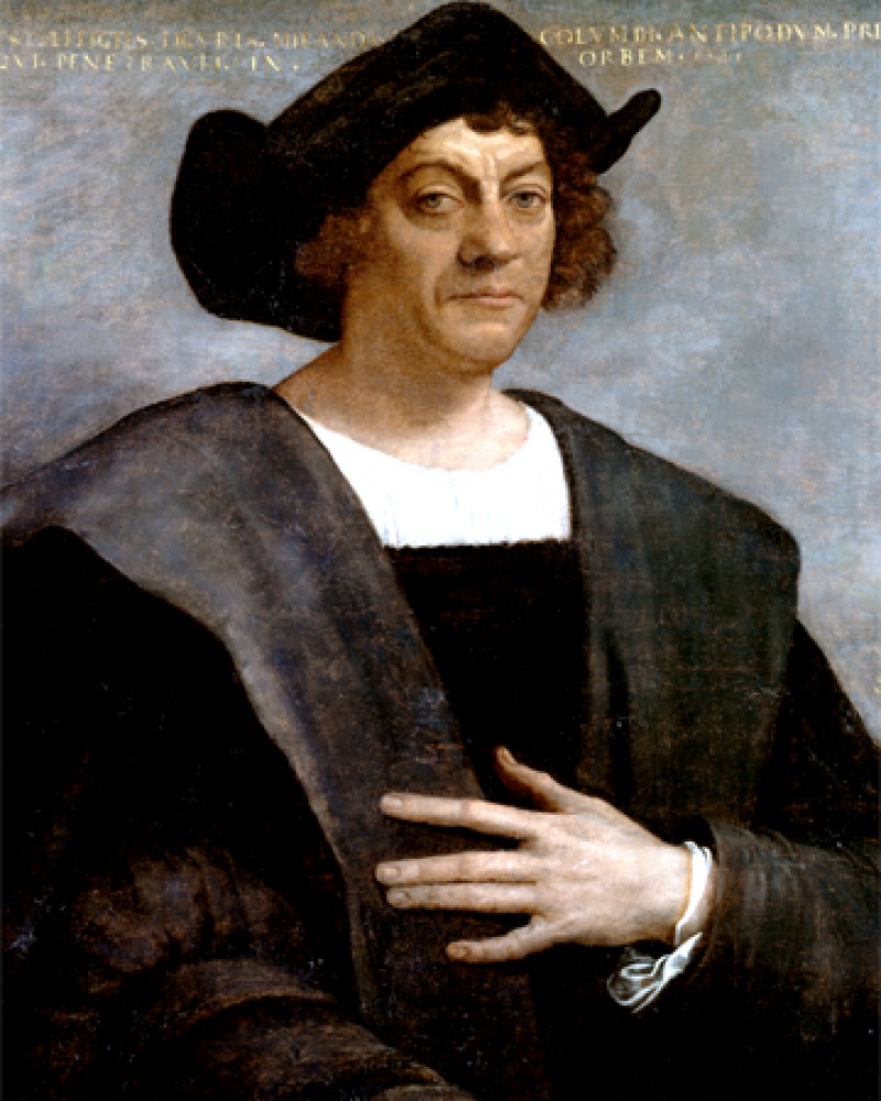 Painted portrait of Italian navigator Christopher Columbus.