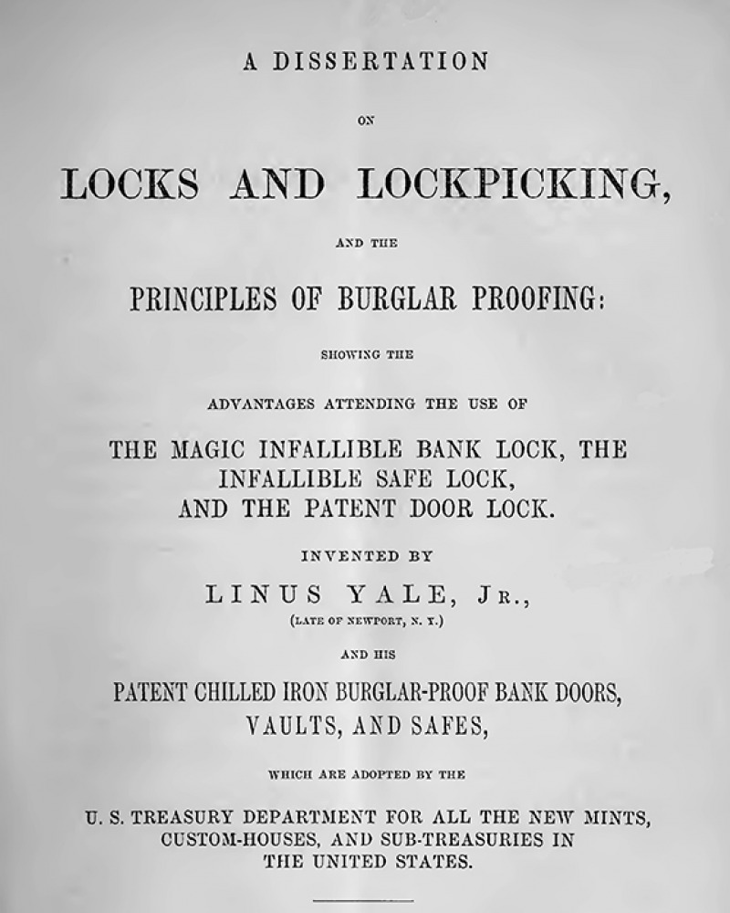 Title page of A Dissertation on Locks and Lockpicking, 1856