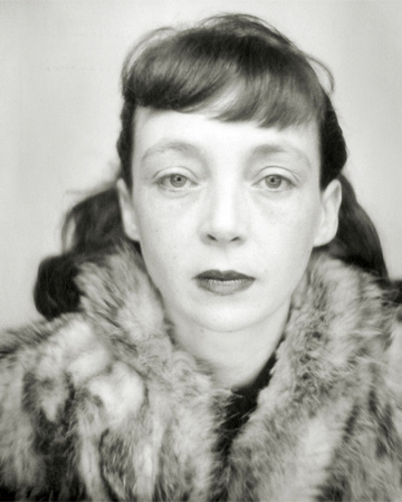 Black and white photograph of French writer and film director Marguerite Duras.