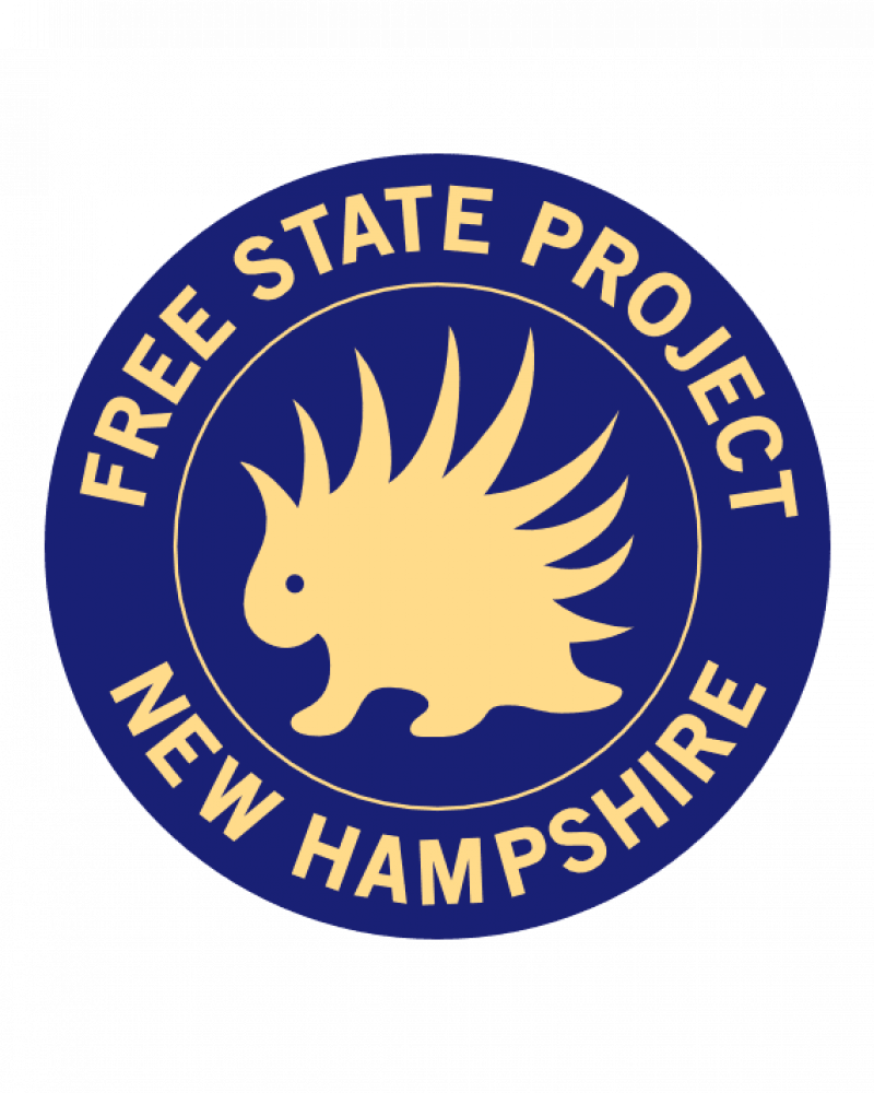 Yellow cartoon porcupine inside a blue logo saying Free State Project New Hampshire