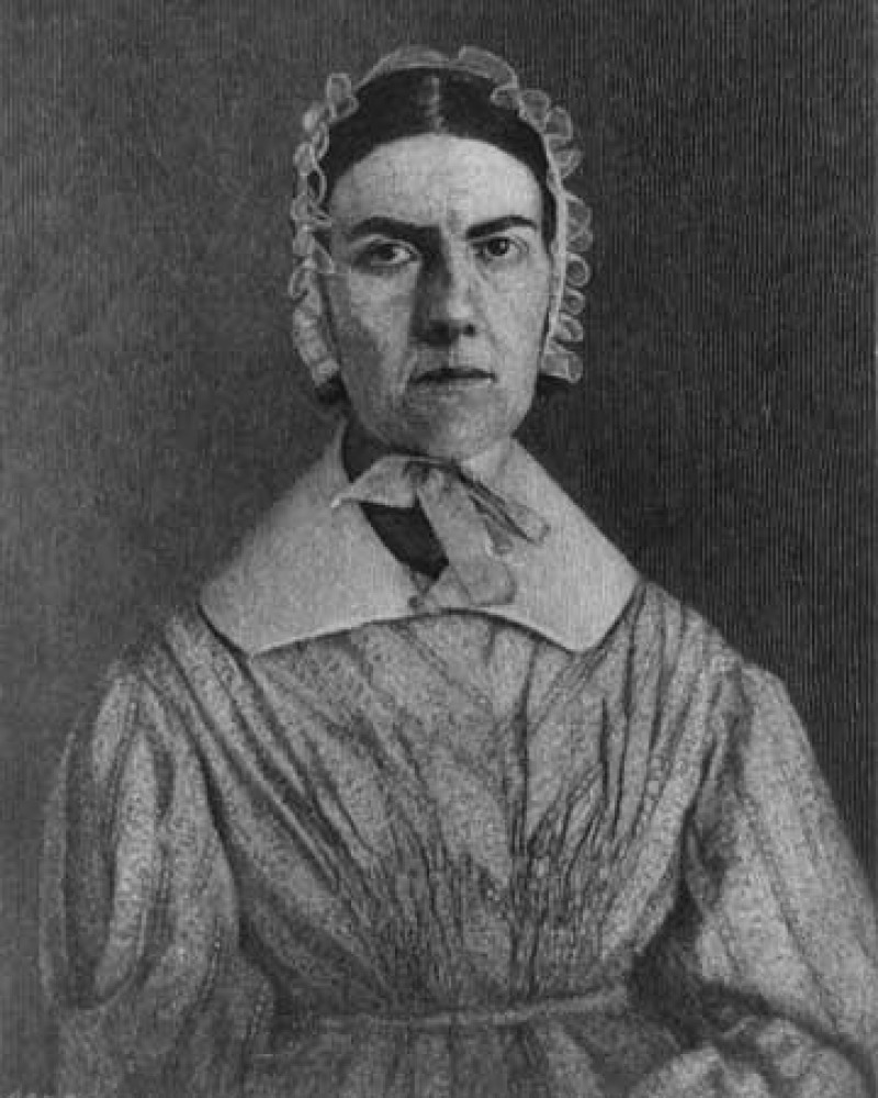 Drawing of a woman in a bonnet and wide collar
