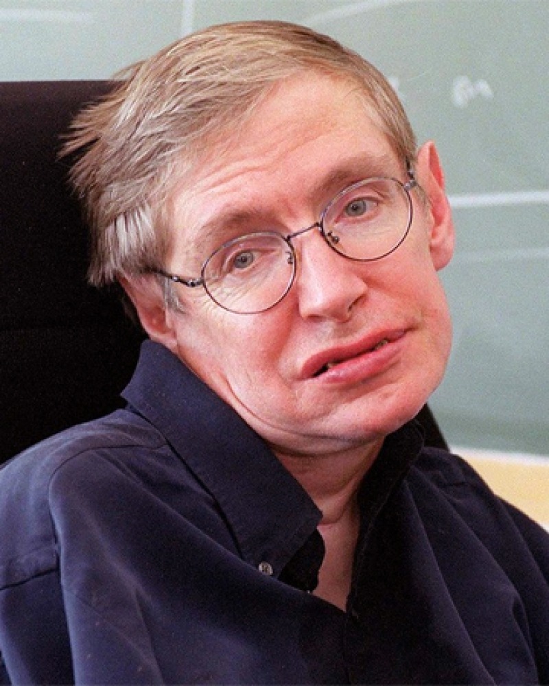 Color photograph of Stephen Hawking in his wheelchai.r