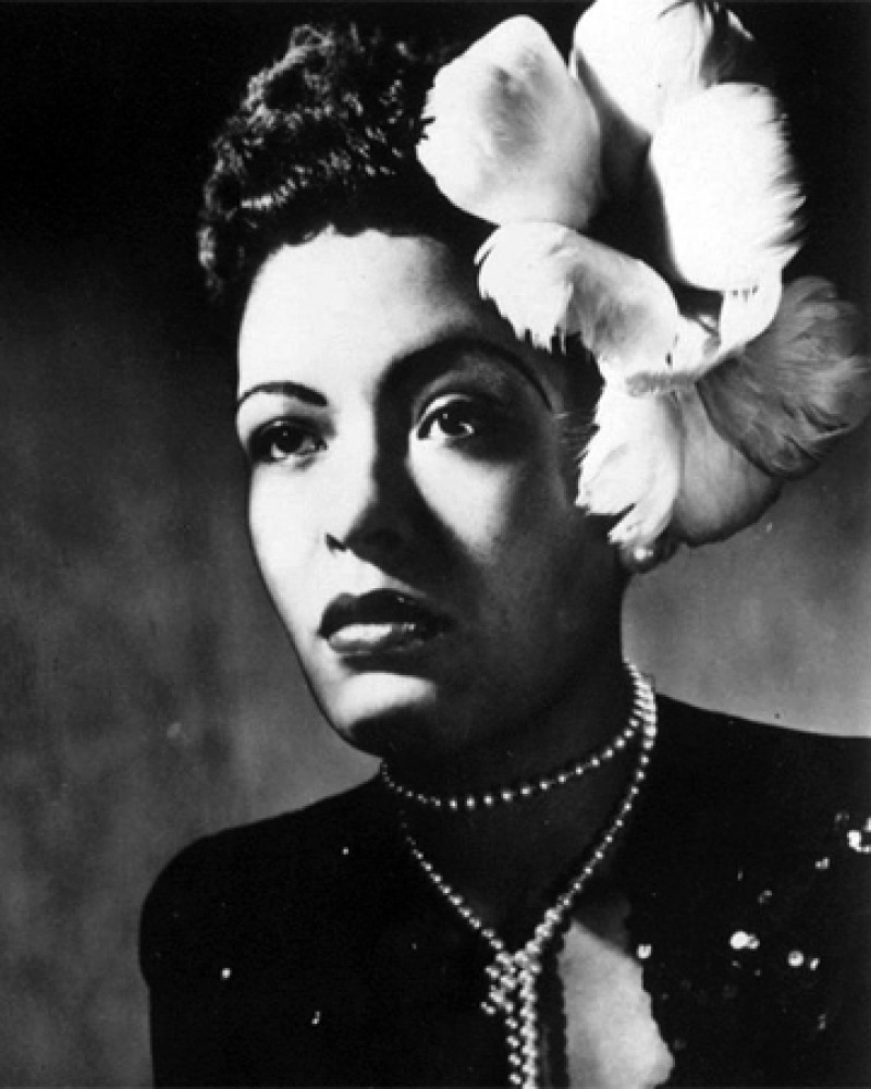 Photograph of American jazz singer Billie Holiday.