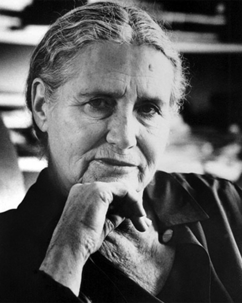 Black and white photograph of British writer Doris Lessing.