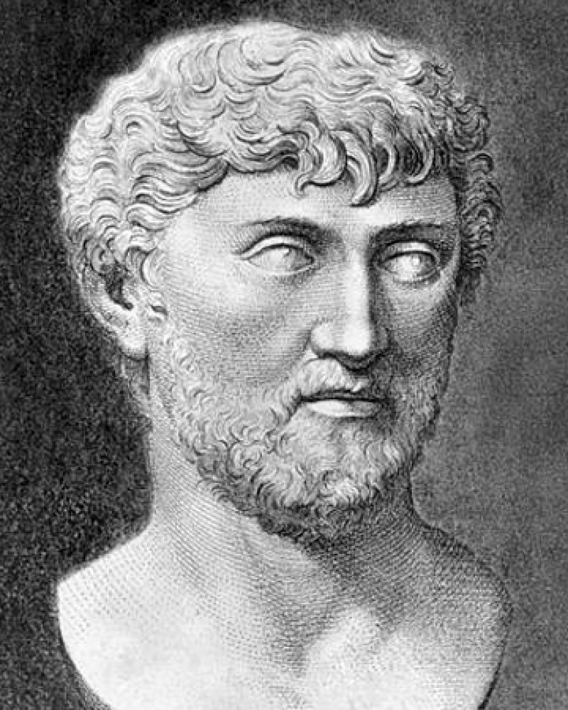Engraving of a bust of Lucretius.