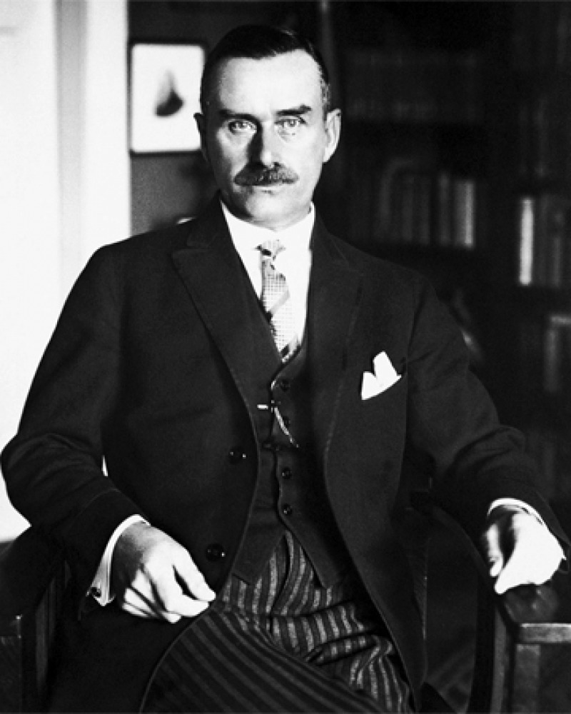Black and white photograph of German novelist and essayist Thomas Mann.